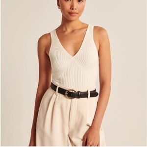 NEW Abercrombie & Fitch cream/off white knit/sweater v neck bodysuit size XL